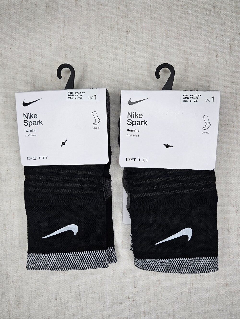 2-Pack Nike Spark Cushioned Running Ankle Sock Black M 6-7.5, W 7.5-9, Y 6Y-7.5Y